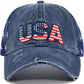 USA Distressed Ballcap with American Star Mesh- Navy